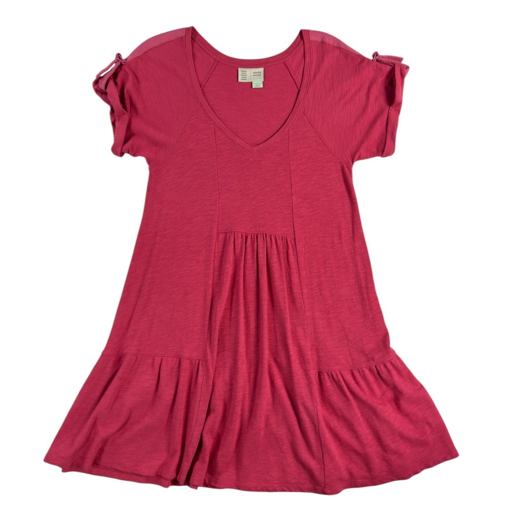 Saturday Sunday Anthropologie Dress L Pink Slub Knit Boho Tiered Summer Coastal